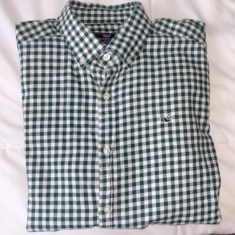 Green and white striped Vineyard Vine flannel